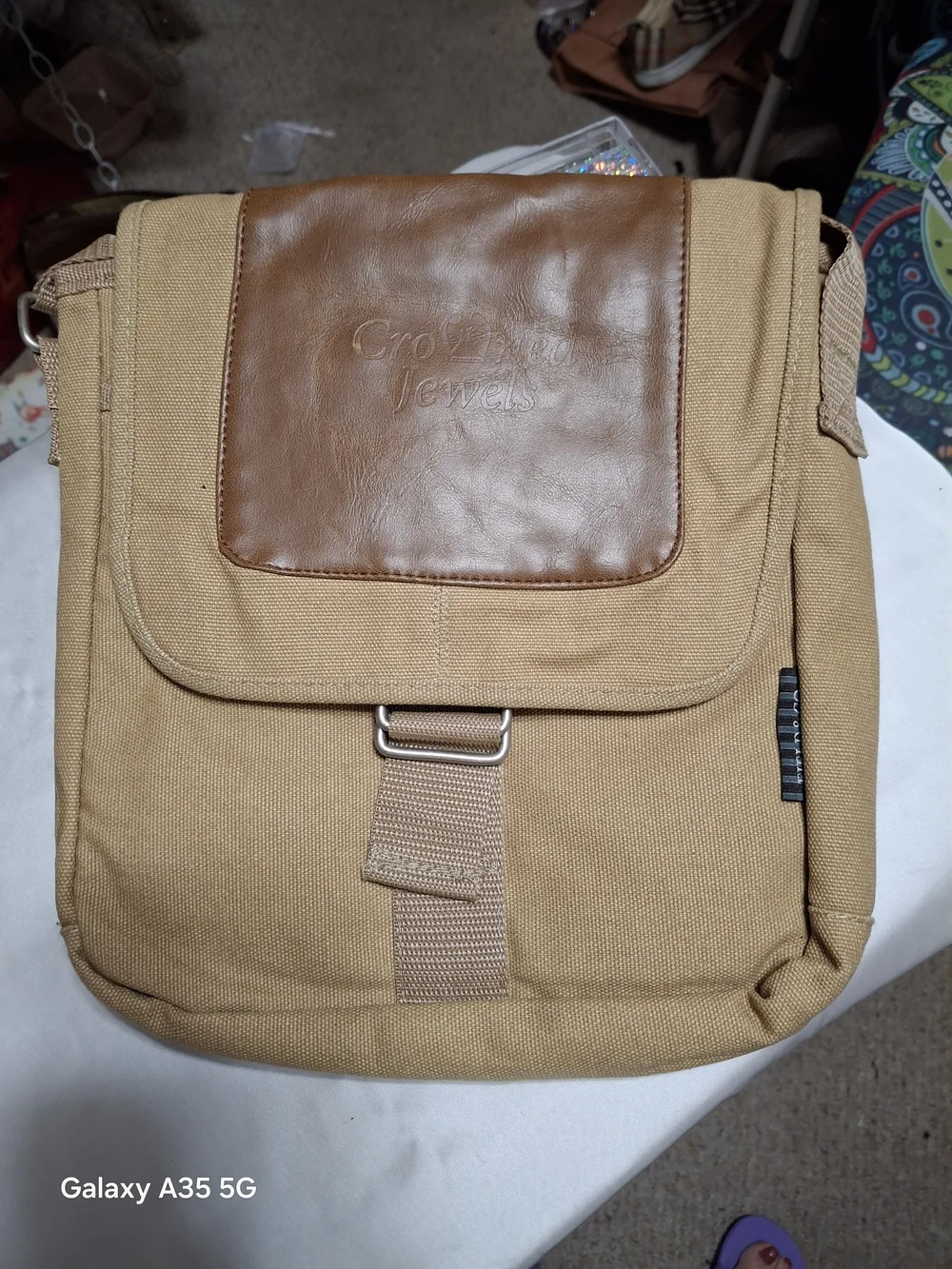 Vintage Field & Co. Canvas Messenger Bag with Leather Trim - Tan